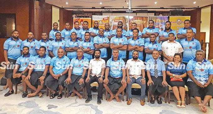 Ram Sami sponsored-Suva rugby players, officials and company executives during the sponsorship presentation at the Suva Civic Auditorium on March 17, 2022. Photo: Sereana Salalo