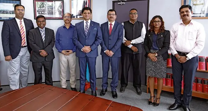From Left: General Manager Rolling Stock Akhilesh Mishra, High Commissioner of India to Fiji Vishvas Sapkal, General Manager Special Projects Prem Ranjan Kumar, Acting Prime Minister and Attorney-General  Aiyaz Sayed-Khaiyum, Additional General Manager Transport and Economics Srikant Janbandhu, Fiji Sugar Corporation Chief Operating Officer Navin Chandra, Director Policy and Research at Ministry of Sugar Industry Reshmi Kumari and Commerce Officer at the Indian High Commission Sachin Mehta.  Photo: DEPTFO News