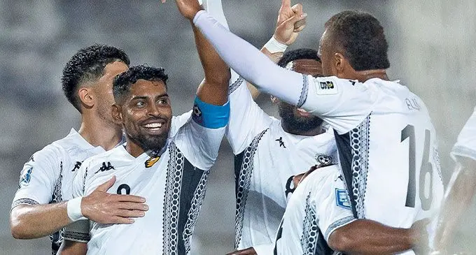 Roy Krishna celebrates his goal against Solomon Islands on October 10, 2024.