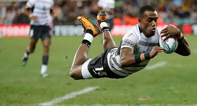 Fiji Airways men’s sevens winger Filipe Sauturaga scored two tries against Uganda in the ninth place playoff at The Sevens Stadium, Dubai on December 3, 2022. Photo: World Rugby 7s