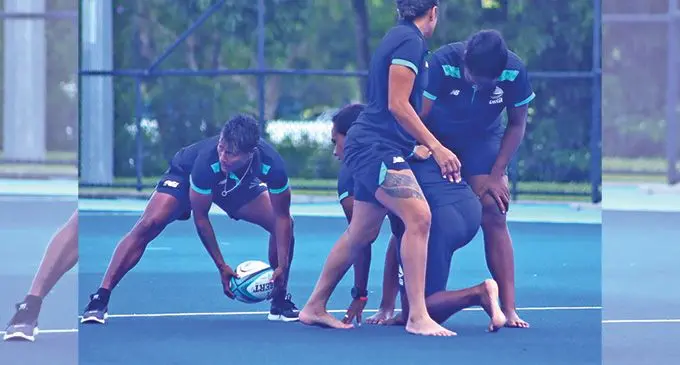 Rooster Chicken Fijiana Drua halfback Rusila Tamoi clears the ball from a scrum during training in Brisbane, Australia, on April 7, 2022. Photo: FRU Media