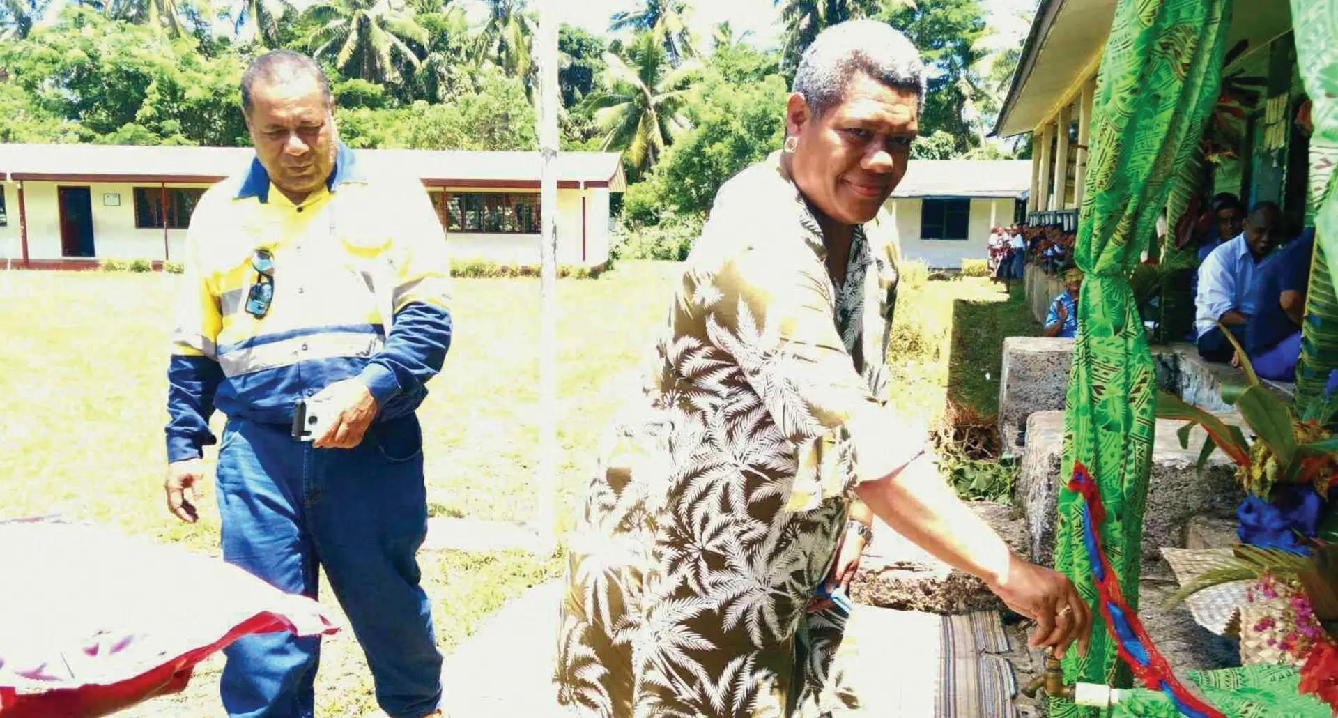 Ministry of Lands and Mineral Resources permanent secretary Raijeli Taga (right) commissioned borehole water project at Ratu Emeri Primary School in Bua on December 3, 2020.