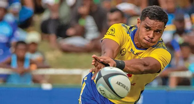 Suva Grammar School Under-18 halfback Philip Baselala passes the ball against Natabua High School in the Vodafone Super Deans Trophy grandfinal at Prince Charles Park, Nadi on October 1,2022. Photo: Leon Lord