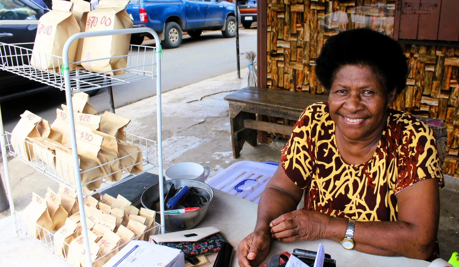 Market vendor, Diperina Marama, at her kava stall in Labasa Town on April 3, 2026. Photo: Sampras Anand. 