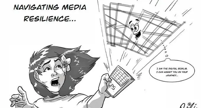 An illustration of navigating media resilience. Illustrator: Ratu Naiqama Lalabalavu
