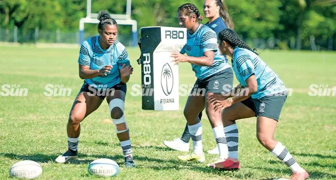Fijiana 15s extended squad members (from left) Asinate Serevi, Bitila Tawake and Sera Ravatudei during training at Bidesi Park on June 8, 2022. Photo: Ronald Kumar