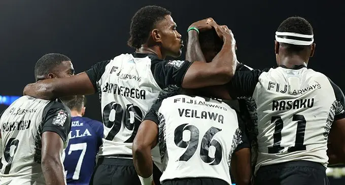 Fiji Airways Fiji men’s rugby sevens team to play South Africa tonight in the Cup quarterfinal. Photo: World Rugby 