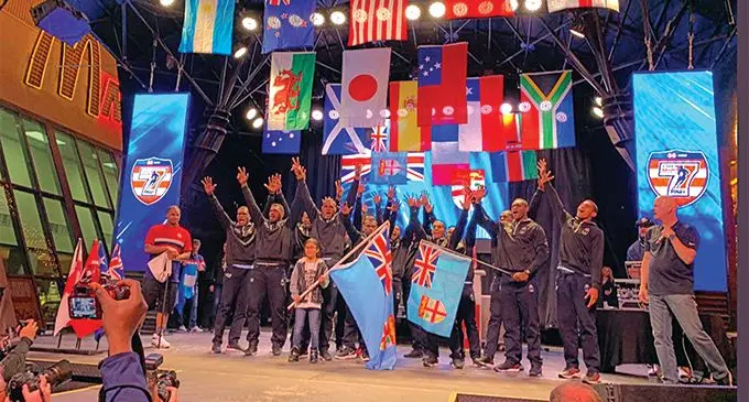 Fiji Airways Fijian 7s team during the parade in Las Vegas, Nevada, USA on February 26, 2019. Photo: World Rugby 