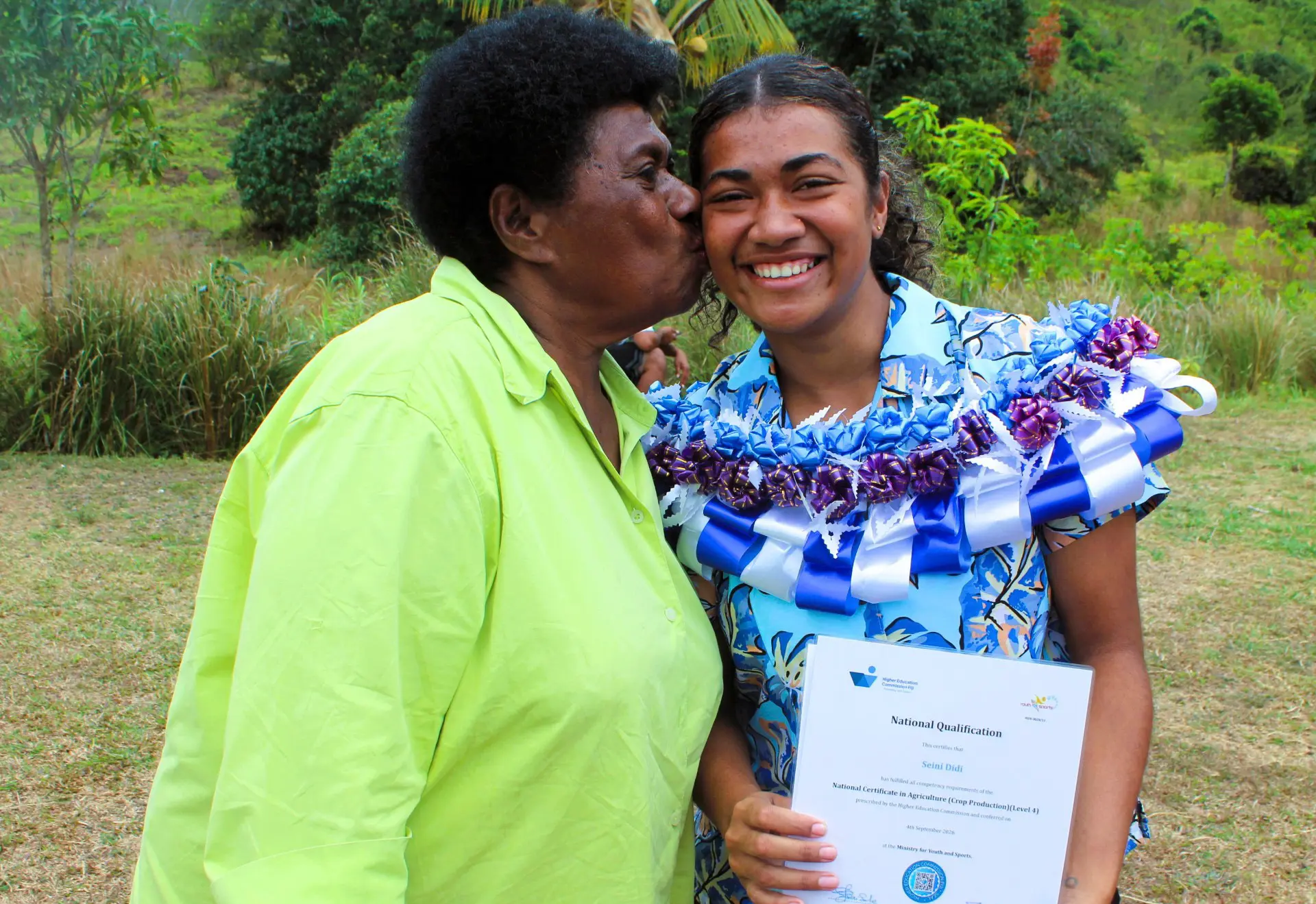 Nineteen-year-old Seini Didi shares her graduation joy with her mother, Tarusila Tuvi, at the Naleba Youth Training Centre in Labasa on September 4, 2026. Photo: Sampras Anand.