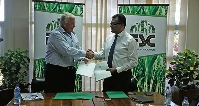 Fiji Sugar Corporation chief executive officer Graham Clark and  Office of the Prime Minister and Ministry of Sugar Industry, Permanent Secretary Yogesh Karan at the FSC head office in Lautoka on February 21,2018. Photo: Maria Laqeta