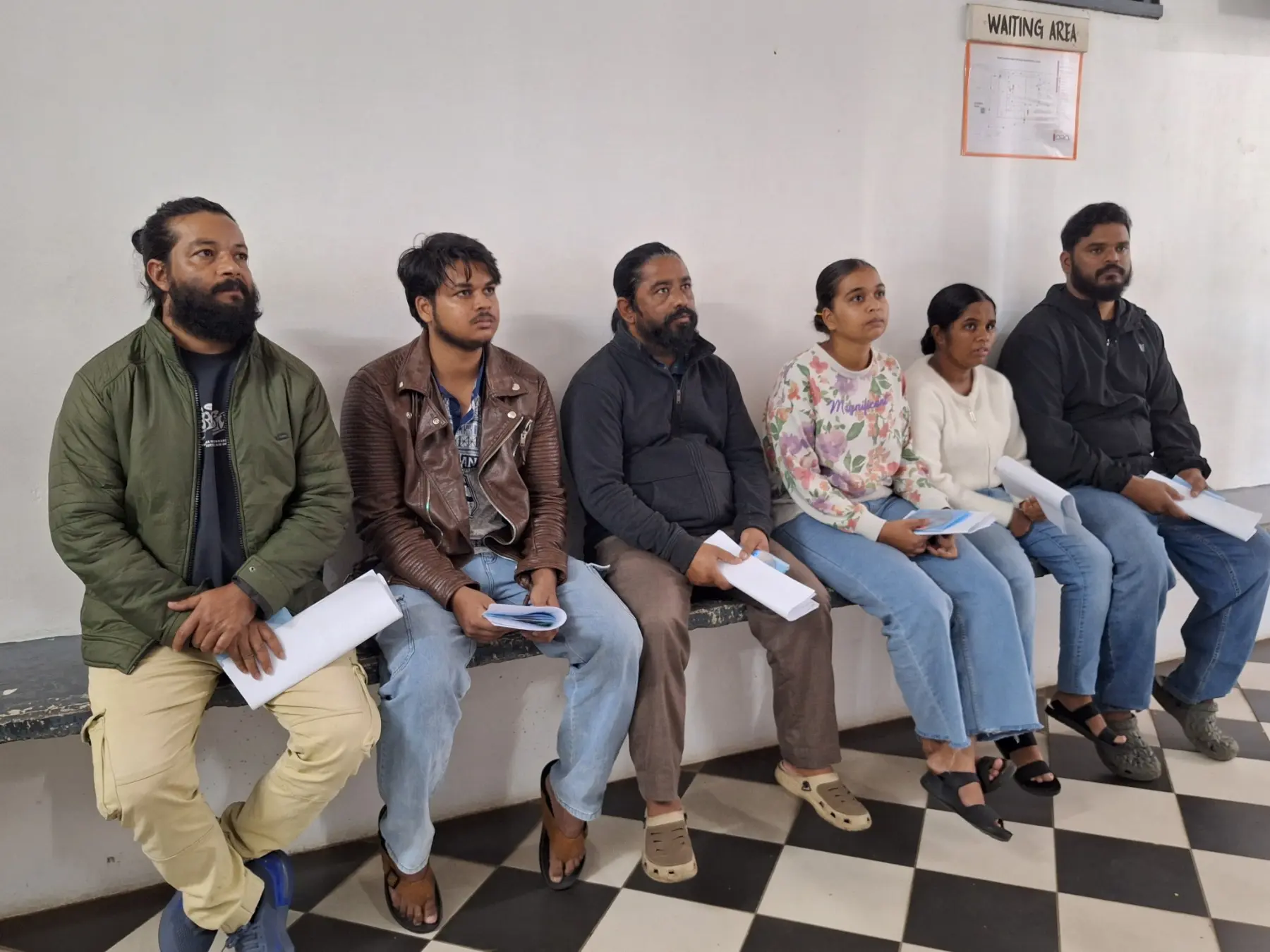The six Indian nationals outside the Nadi Magistrate Court facing a total of 12 charges over alleged non-declaration of foreign currency and money laundering.