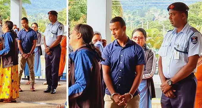 The second accused (in handcuff) Shivnesh Kumar, outside the Magistrates Court in Labasa on July 17, 2023. Photo: Sampras Anand.
