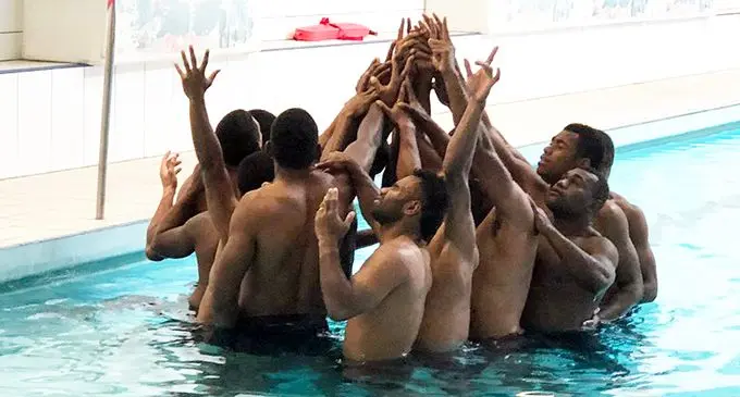 Fiji Airways Fijian 7s squad, during a pool session.  Photo: Naca Cawanibuka