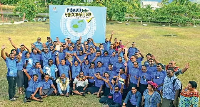 The Minister for Health and Medical Services, Dr Ifereimi Waqainabete with the group of teachers from the Ra District who volunteered to assist the ministry during the COVID-19 pandemic in Fiji. Photo: Nicolette Chambers 