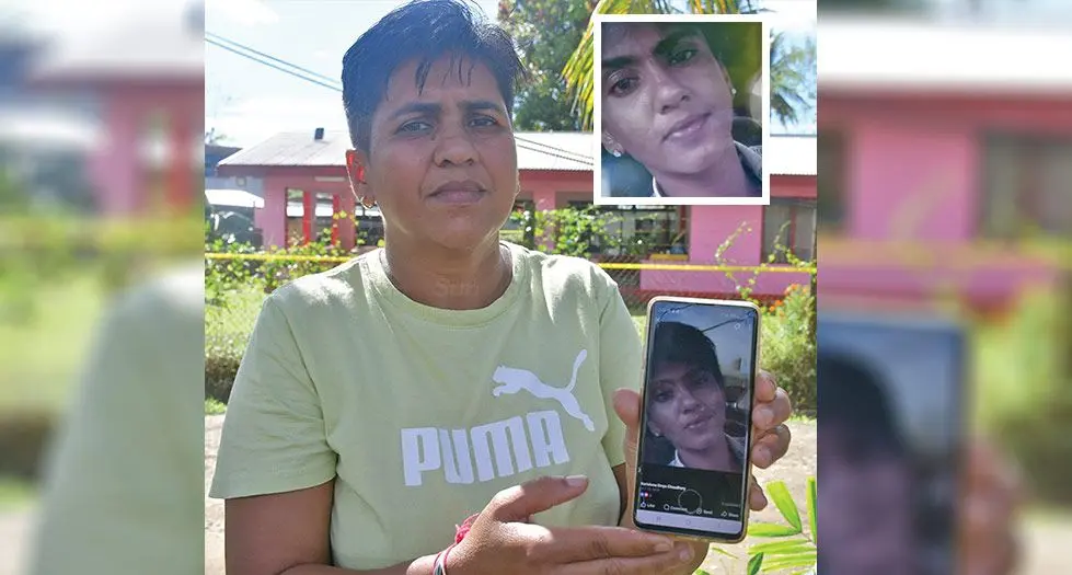 Nileshni Singh holds a photo of her late daughter Karishma Chaudhry. Photo: Waisea Nasokia (Inset: Karishma Chaudhry).