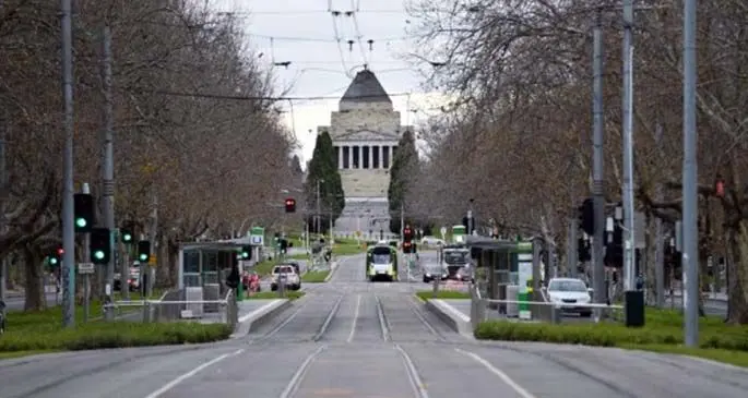Photo taken on Aug. 3, 2020 shows a street in Melbourne, Australia. (Photo by Bai Xue/Xinhua)
