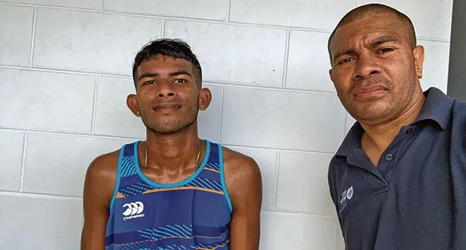 From left Yashnil Karan and Isireli Naikelekelevesi at the ANZ Stadium in Suva. 