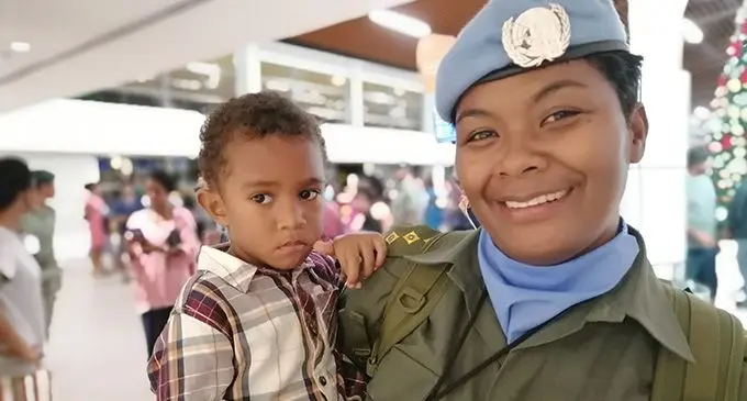 Captain Loraini Rokosuka with son Samisoni Navunicagi at the Nadi International Airport. Photo: Mereleki Nai