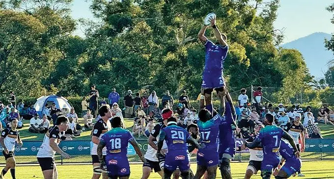 Swire Shipping Fijian Drua lock Leone Rotuisolia takes a two handed- catch in the lineout against Brumbies in their pre-season clash on February 3, 2024. Photo: Fijian Drua