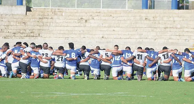 Fiji Warriors and Samoa team members took a minute to remember those who were killed in New Zealand during 2019 World Rugby Pacific Challenge at ANZ Stadium on March 16, 2019. Photo: Ronald Kumar.