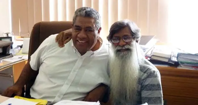 The late Kitione Vuataki, left, with Michael Dutta.
