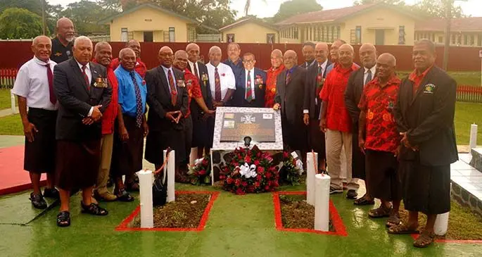 Prime Minister Voreqe Bainimarama joins former Republic of Fiji Military Forces comrades during the Dawn Service at Queen Elizabeth Barracks in Nabua on June 23, 2020, marking the RFMF’s Infantry Day celebration. Photo: RFMF