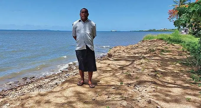 Viseisei Village headman Anare Tuidraki at the proposed site for the seawall construction. Photo: Nicolette Chambers