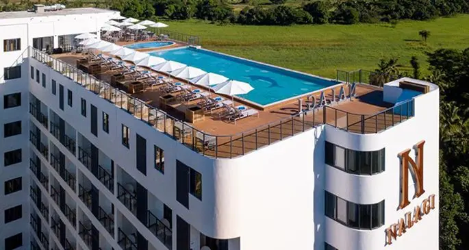 Nalagi Hotel’s infinity swimming pool rooftop.
