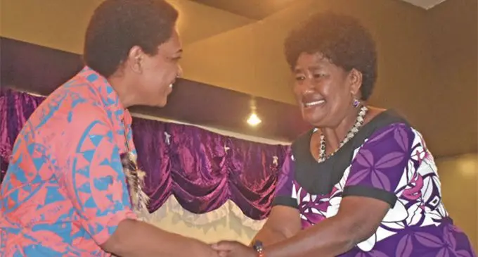 Minister for Women, Children and Poverty Alleviation Mereseini Vuniwaqa with new graduate Losana Cakausese during the Ba Women’s Forum graduation on March 30, 2019. Photo: Rohit Kumar