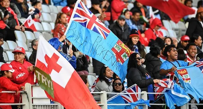 Fiji and Tonga rugby fans at Eden Park. Photo: PhotosportNZ