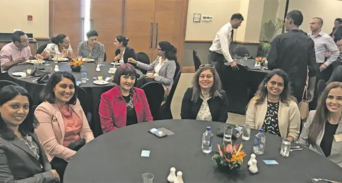 From left: Consumer Council of Fiji chief executive officer Seema Shandil, Fiji Fish Group Financial Controller Anabel Ali, Pacific Corporate Governance Institute (PCGI) board member Nur Bano Ali, South Pacific Stock Exchange chief executive officer Krishika Narayan, Fiji Revenue and Customs Service technical advisor Sujatha Nair and Fijian Holdings Class ‘A’ director, Kalpana Lal during the PCGI Summit at Suva’s Grand Pacific Hotel on April 4, 2019. Photo: Maraia Vula