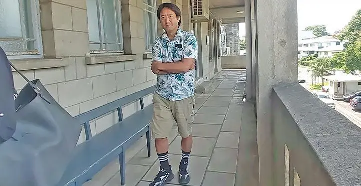 Ari Taniguchi’s husband and former National Federation Party (NFP) provisional candidate, Hiroshi Taniguchi outside the High Court in Suva on March 21, 2023. File Photo
