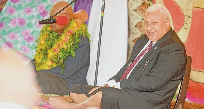 Prime Minister Voreqe Bainimarama during the Naitasiri Provincial Council meeting at Kalabu Village on June 16, 2022.  Photo: Ronald Kumar