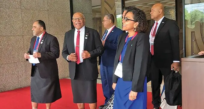 Prime Minister Sitiveni Rabuka with his delegation leaving Tokyo Prince Hotel in Japan on July 17, 2024. Photo: Jone Salusalu