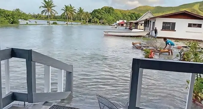  Tidal surge enters houses in Mavana, Vanuabalavu after the volcanic eruption in Tonga on  January 15, 2022.