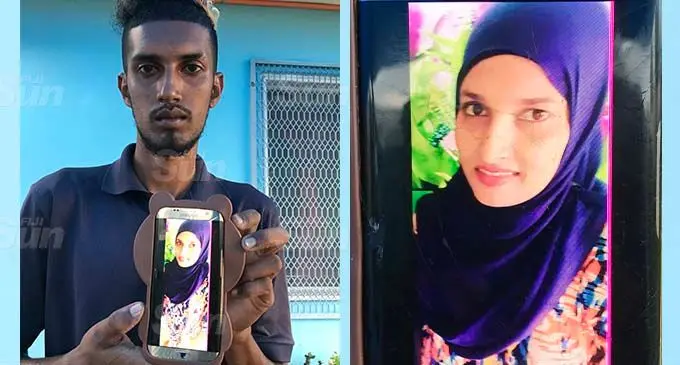 Left: Riyaz Dean, 21, holding a picture of his mother, Farisha Jahan, at their home in Newtown, Nadi, on November 11, 2020. Right: Farisha Jahan). Photo: Waisea Nasokia