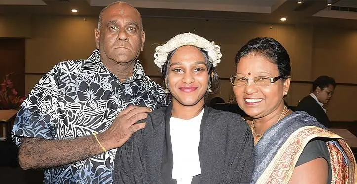 Proud parents Navindra and Shakuntala Nadan with daughter Vrinda Nanda following her Admission to Bar on May 4, 2023. Photo: Ronald Kumar