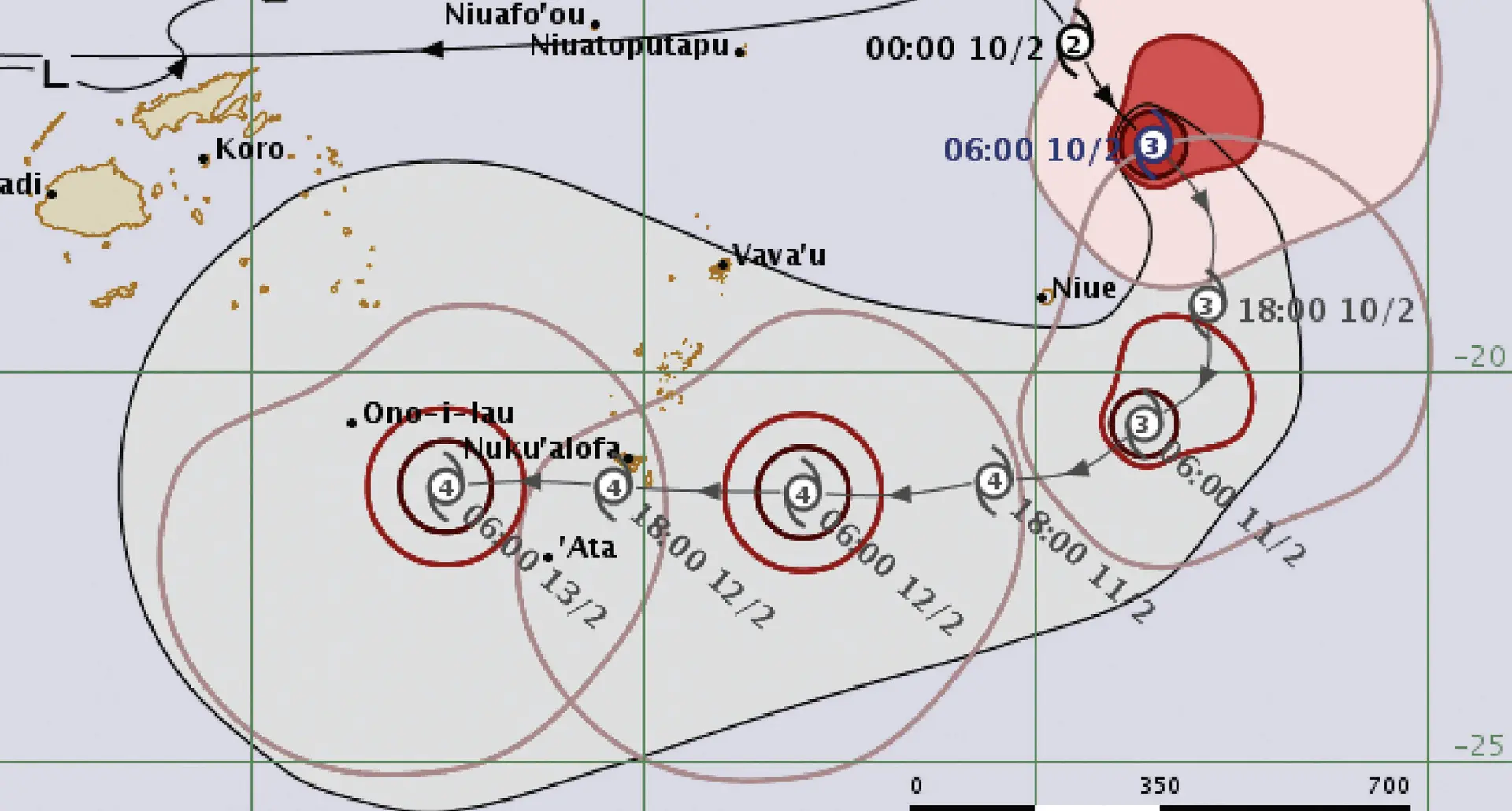 Severe Tropical Cyclone Gita forecast track map. Photo: Fiji Meteorological Service