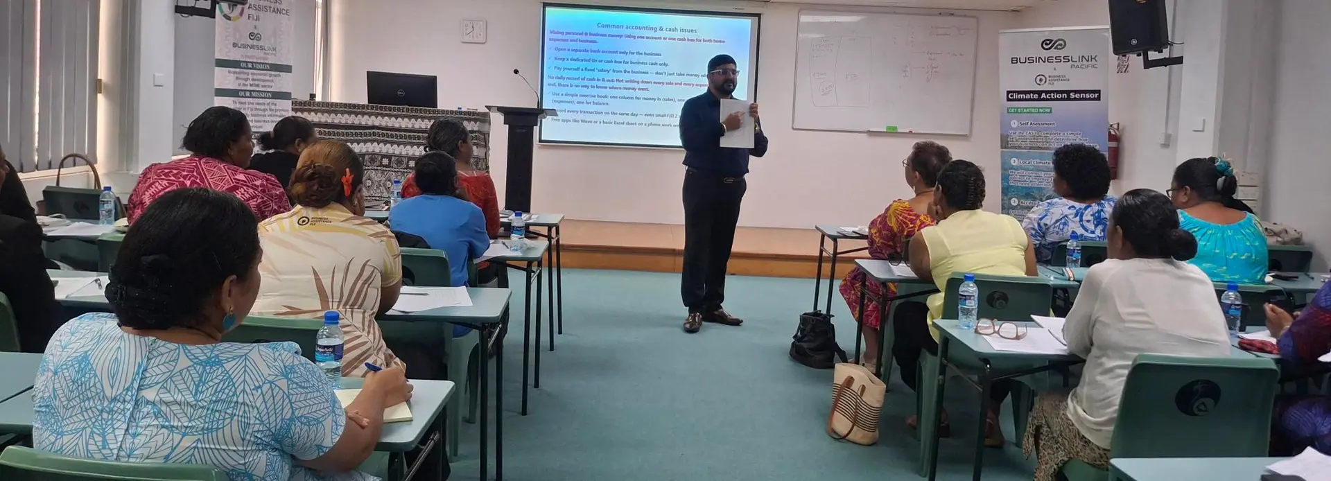 University of the South Pacific (USP) Graduate School of Business lecturer Avanish Shukla presenting during the Empowering Women Entrepreneurs in Fiji: Cash Management and Business Skills Workshop held at the USP Lautoka Campus.