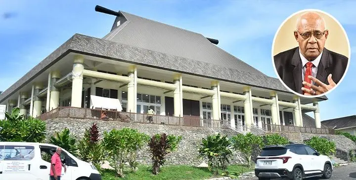 The Great Council of Chiefs complex in Nasese on May 21, 2025. Inset: Ratu Viliame Seruvakula. Photo: Sosiveta Korobiau