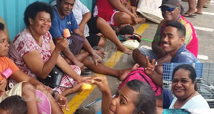Princess Moana passengers having their lunch at the waiting shed at Narain jetty, Walu Bay. Inset: Soko Vakacegu. Photo: Maika Bolatiki