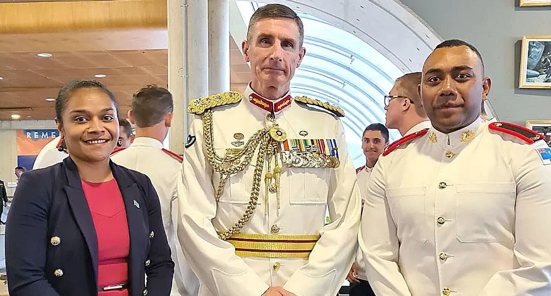 Australian Chief of the Defence Force - General Angus Campbell with 2LT Rusiate Sailo - Fiji and  RFMF’s Pioneer ADFA graduate and Counsellor Salote Tagivakatini representing the High Commission of the Republic of Fiji to Australia.
