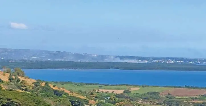 A view of the smoke from the Vunato Landfill site spreading over Lautoka City on July 12, 2023. Photo: Salote Qalubau