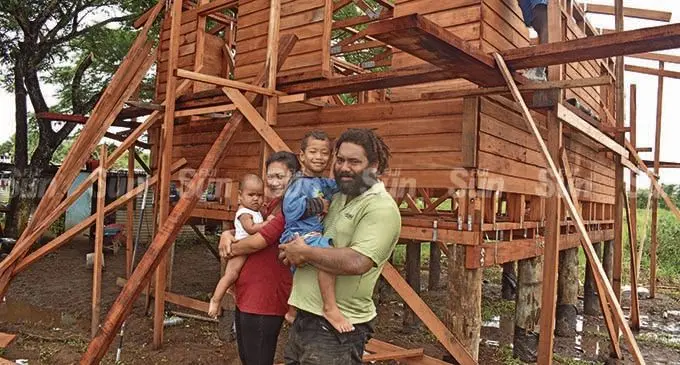 Adrian Koroi (right), with son Mosese and his wife, Maraia Sokulavou, with daughter Grace at Korovuto in Nadi.  Photo: Mereleki Nai