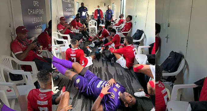 Rewa players and officials after their 3-1 win over Nikao Sokattak FC at the Ngahue Reserve, Auckland, on August 5, 2022. Photo: Rewa FA