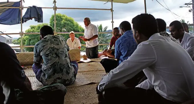 Members of the Pacific Flying School (PFS) presenting their traditional condolences to the Lutu family in Tamavua in Suva on March 7, 2018. Photo: Simione Haravanua.