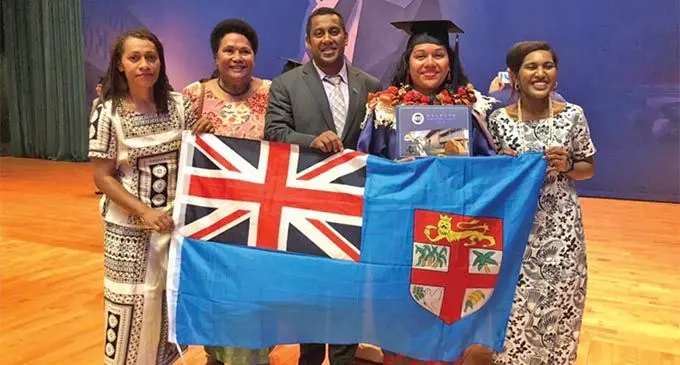 Adi Soloila Tukana Kubuabola her mother Jiu Kubuabola with friends at the graduation ceremony in Beijing, China. Photo: Fonua Talei