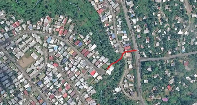 The shortcut highlighted in red has also been closely examined by the Fiji Roads Authority. Photo: Google Satellite Image