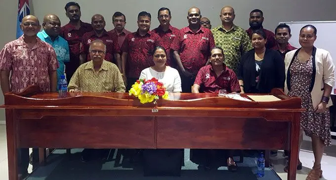 Minister for Industry, Trade, Tourism, Local Government, Housing and Community Development Premila Kumar  (middle) with Vodafone Festival of the Friendly North committee members at Labasa Civic Centre on March 13, 2019.  