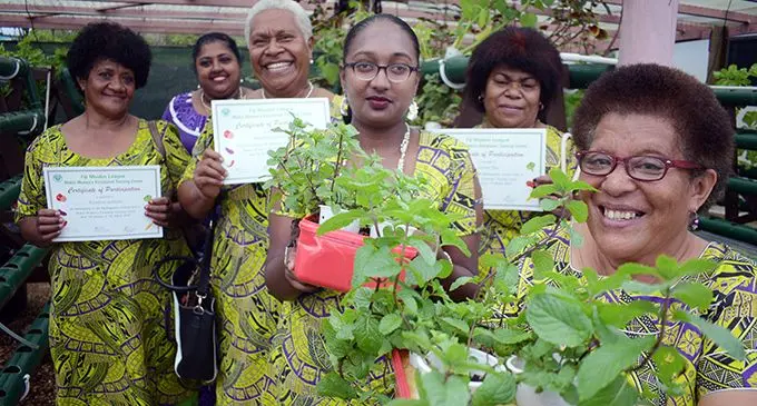 Makoi Women’s Vocational Training Centre Hydroponics Farming graduates (from left) Karalaini Gadiwale, Praveena Naidu (trainer), Amalaini Kana Salusalu, Kirti Lal, Lavenia Bau and Lavinia Vunivola after their graduation on March 7, 2019.  Photo: Ronald Kumar